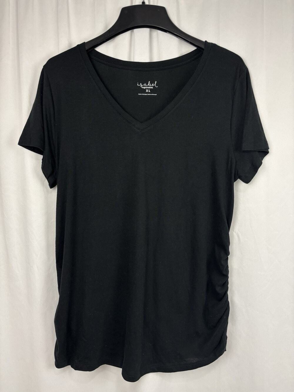 Isabel & Ingred Womens Solid Black Short Sleeve V-Neck Maternity T-Shirt Size XL